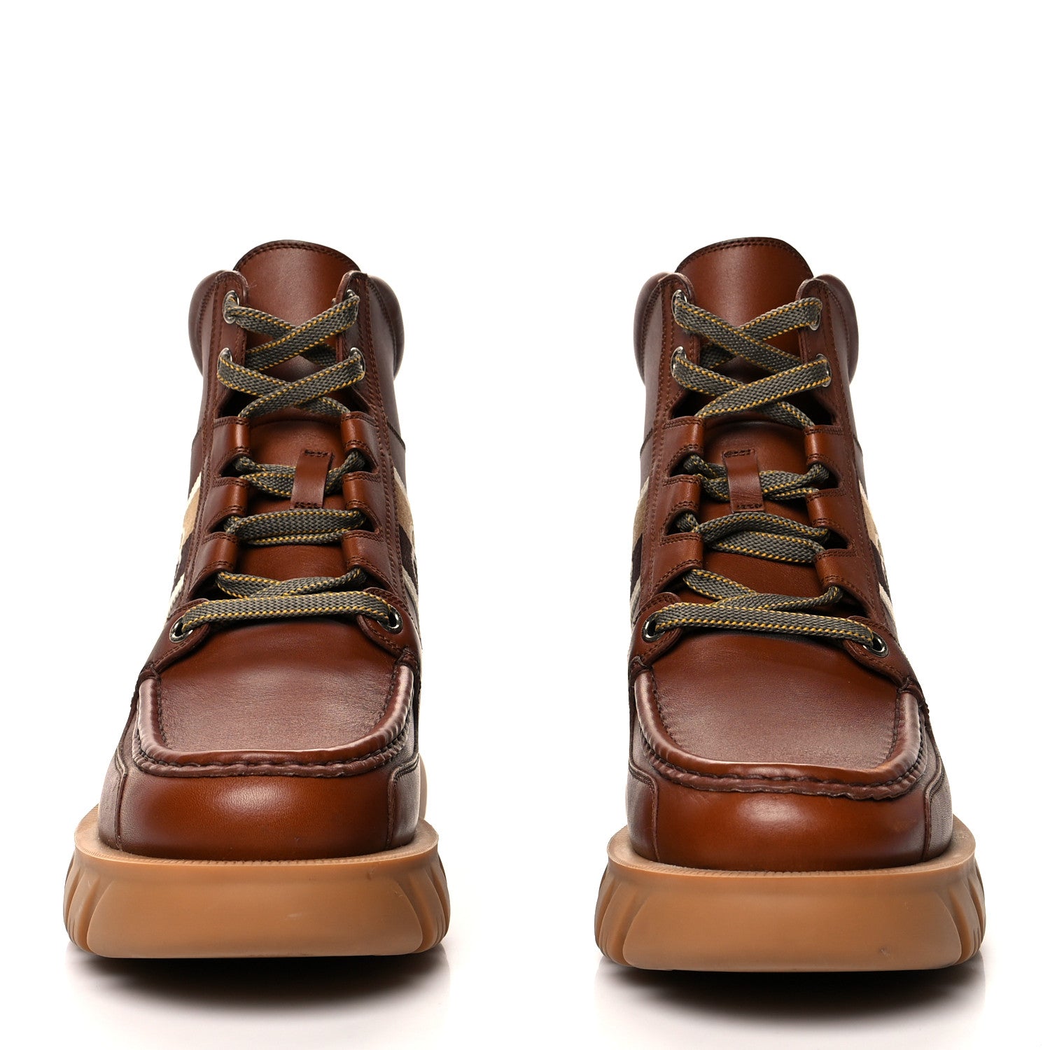 Gucci Quebec Calfskin Web Mens Interlocking G Lace Up Combat Boots 8.5 Cuir Mystic White Ebony Beige 2 of 7
