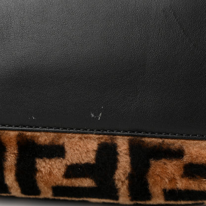 Fendi Shearling Vitello Vernice Mou Pequin Striped Medium Peekaboo Iconic Satchel Tobacco Black 10 of 11