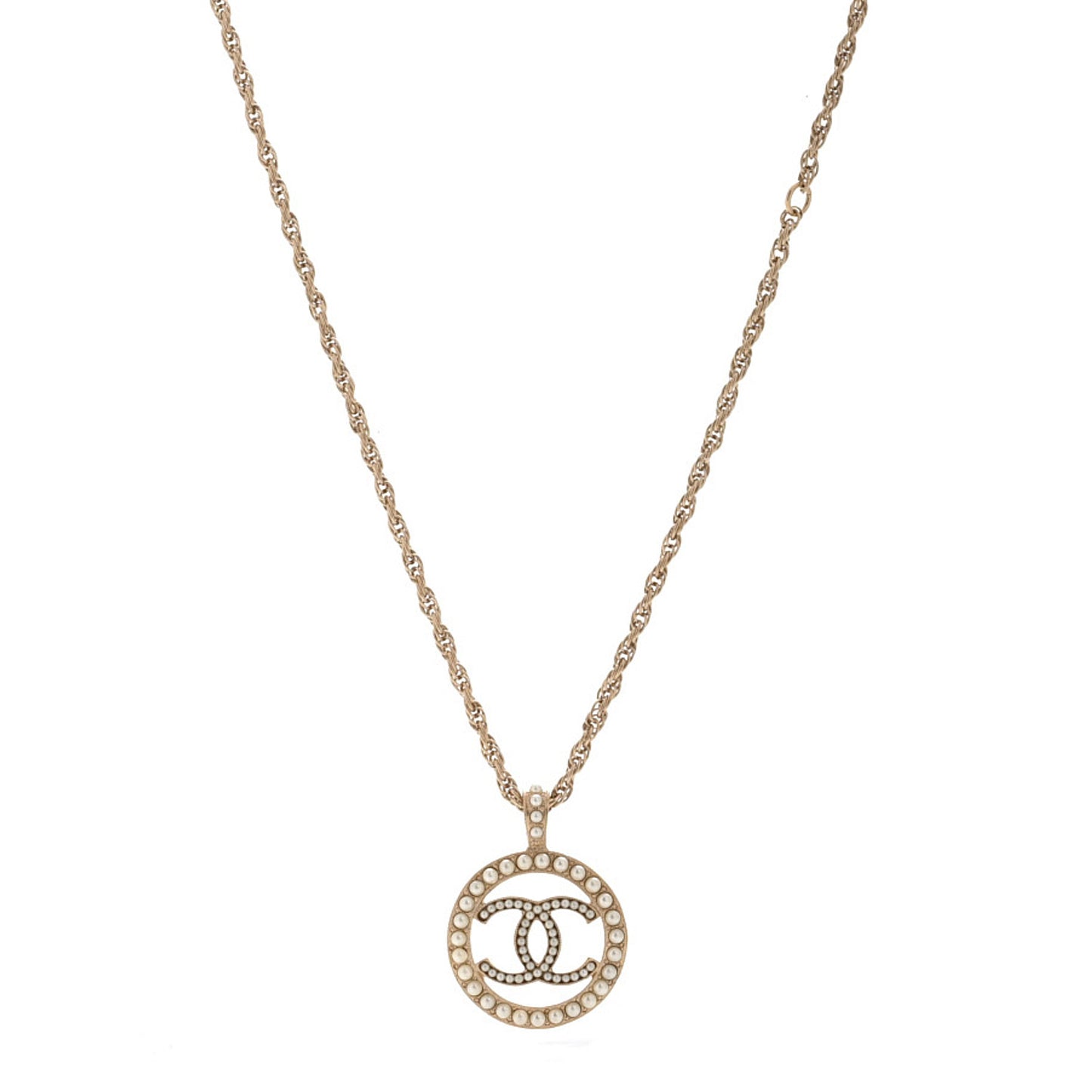 Pearl CC Round Pendant Necklace Gold