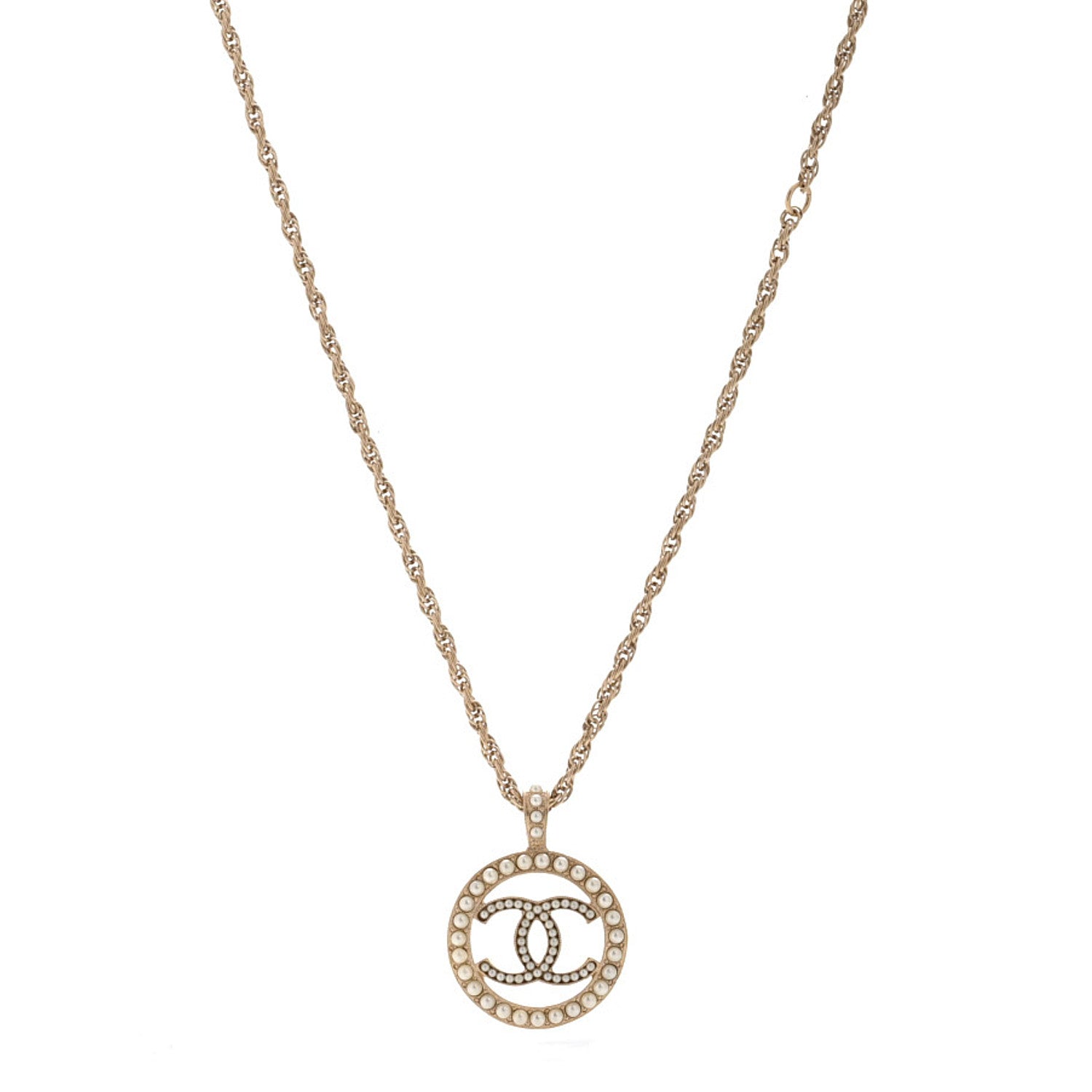 Chanel Pearl CC Round Pendant Necklace Gold 1 of 6