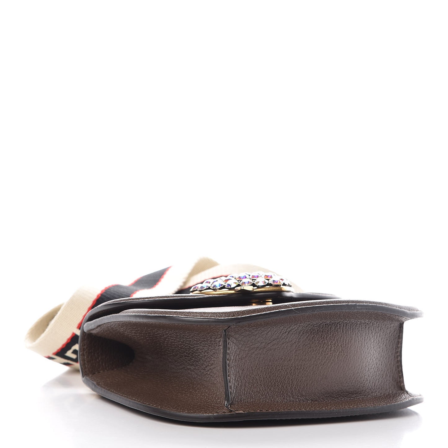 Textured Calfskin Web Crystal Heart Stripe Small Totem Shoulder Bag New Acero