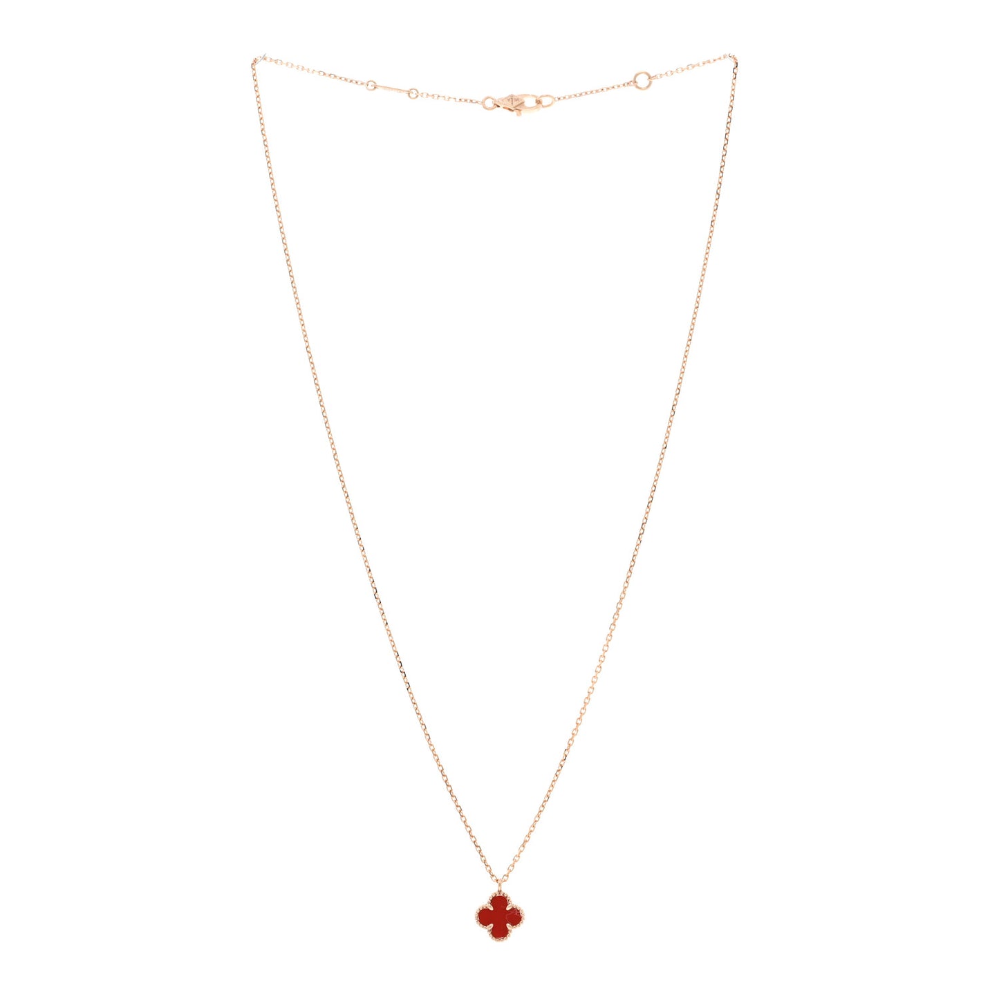 18K Rose Gold Carnelian Sweet Alhambra Pendant Necklace