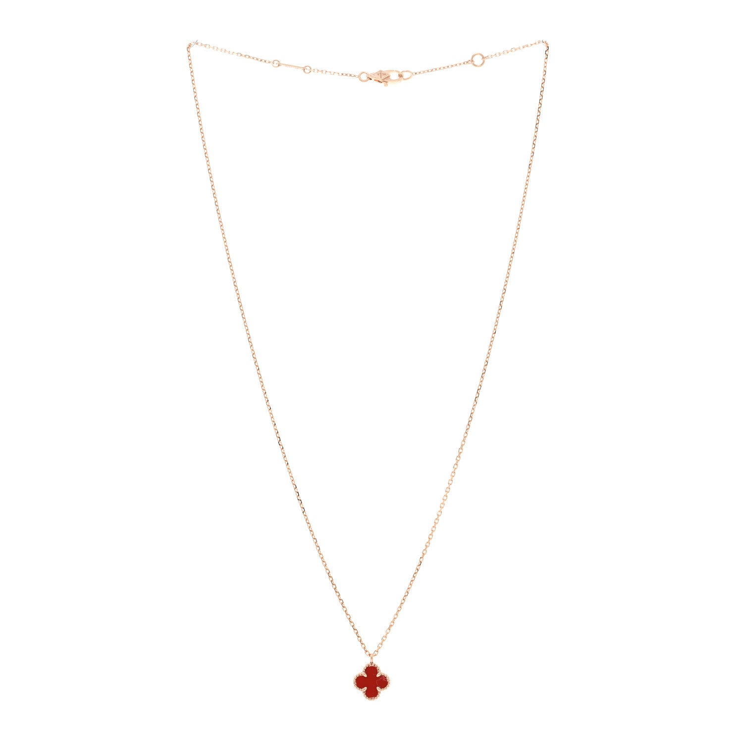 Van Cleef & Arpels 18K Rose Gold Carnelian Sweet Alhambra Pendant Necklace 3 of 4