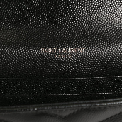 Saint Laurent Grain De Poudre Matelasse Chevron Small Monochrome Monogram Envelope Wallet Black 6 of 11
