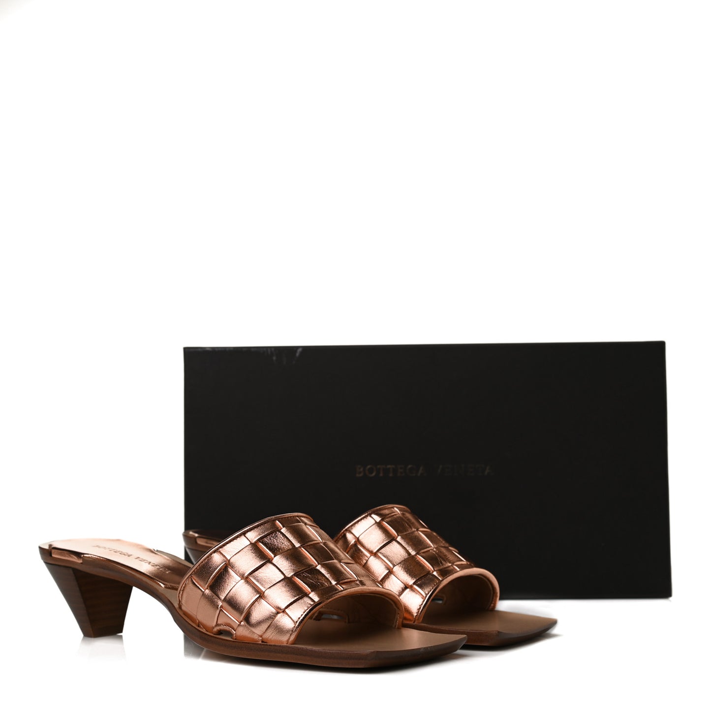 Metallic Nappa Intrecciato Heeled Sandals 37 Rose Gold