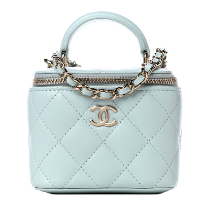 Chanel Lambskin Quilted Top Handle Mini Vanity Case With Chain Light Blue 1 of 10