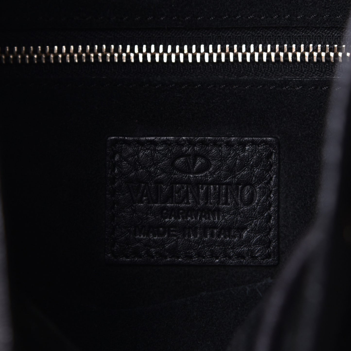 Grained Calfskin Rockstud Bucket Bag Black