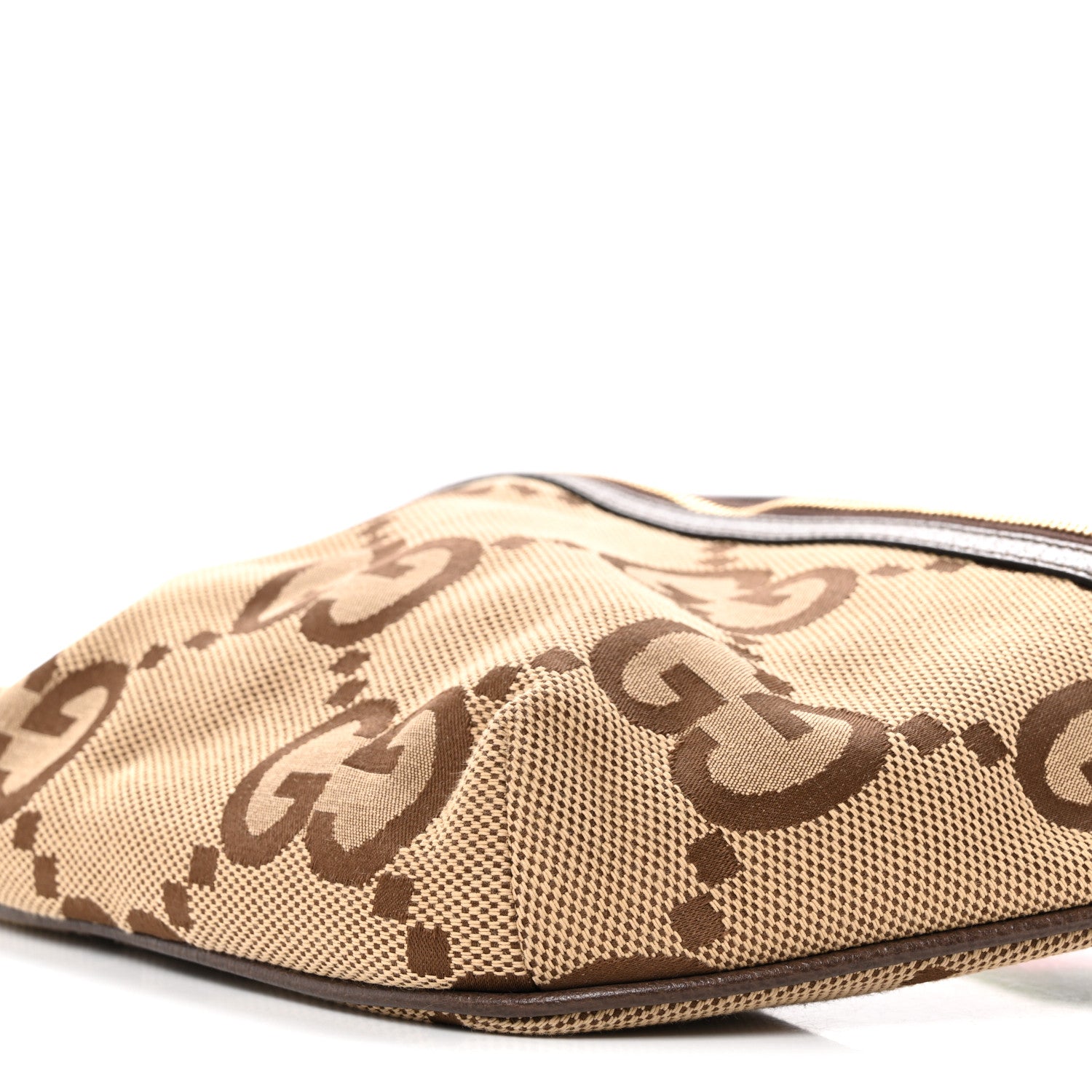 Gucci Monogram Jumbo GG Textured Dollar Calfskin Web Belt Bag Camel Ebony New Acero 10 of 12
