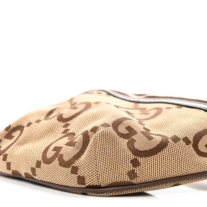 Gucci Monogram Jumbo GG Textured Dollar Calfskin Web Belt Bag Camel Ebony New Acero 10 of 12