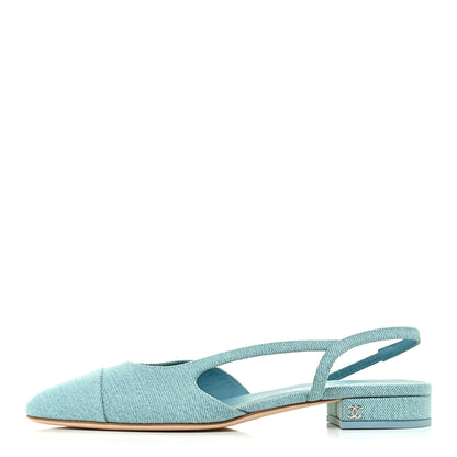 Chanel Denim Cap Toe CC Slingback Flats 39 Blue 1 of 11