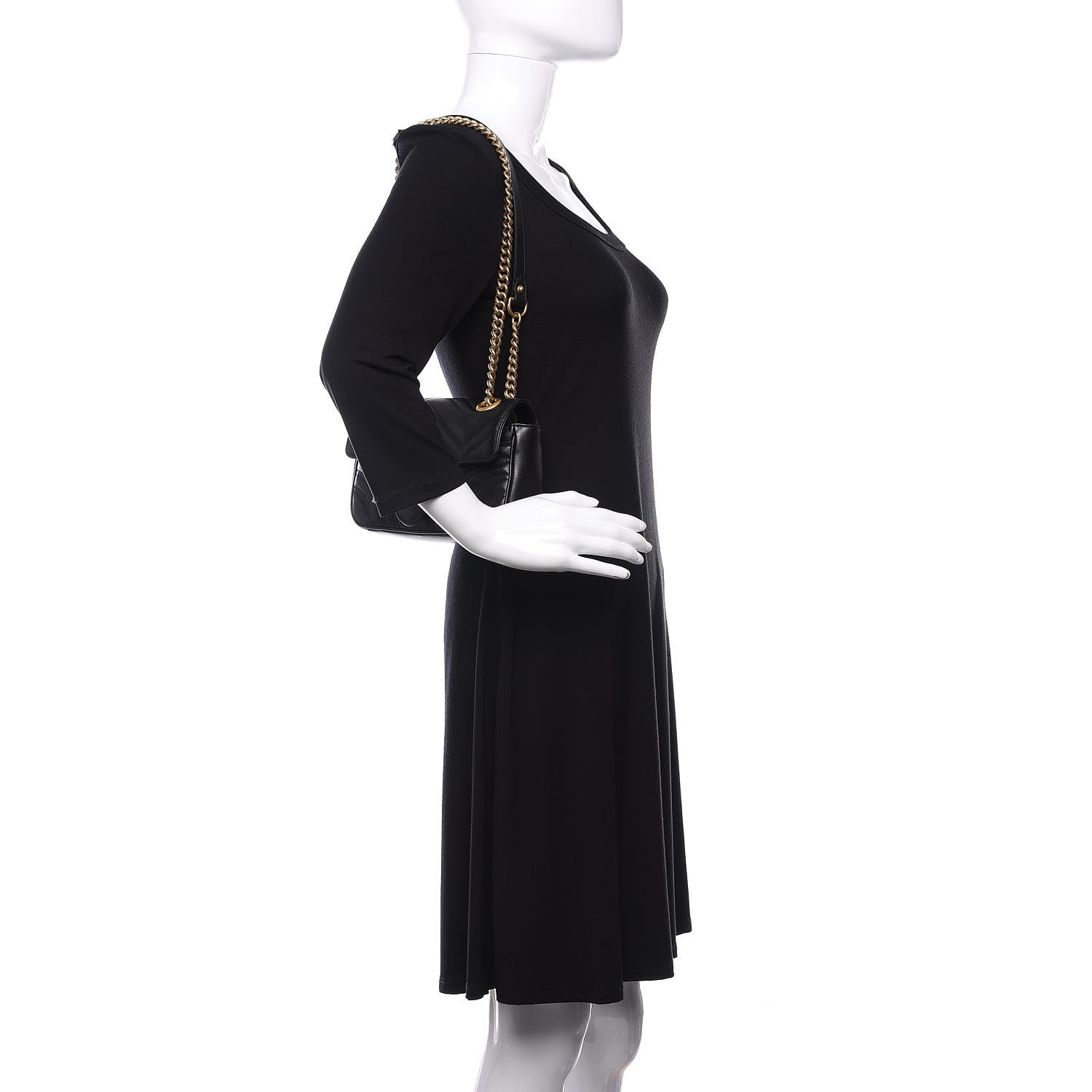 Gucci Calfskin Matelasse Mini GG Marmont Shoulder Bag Black 2 of 12