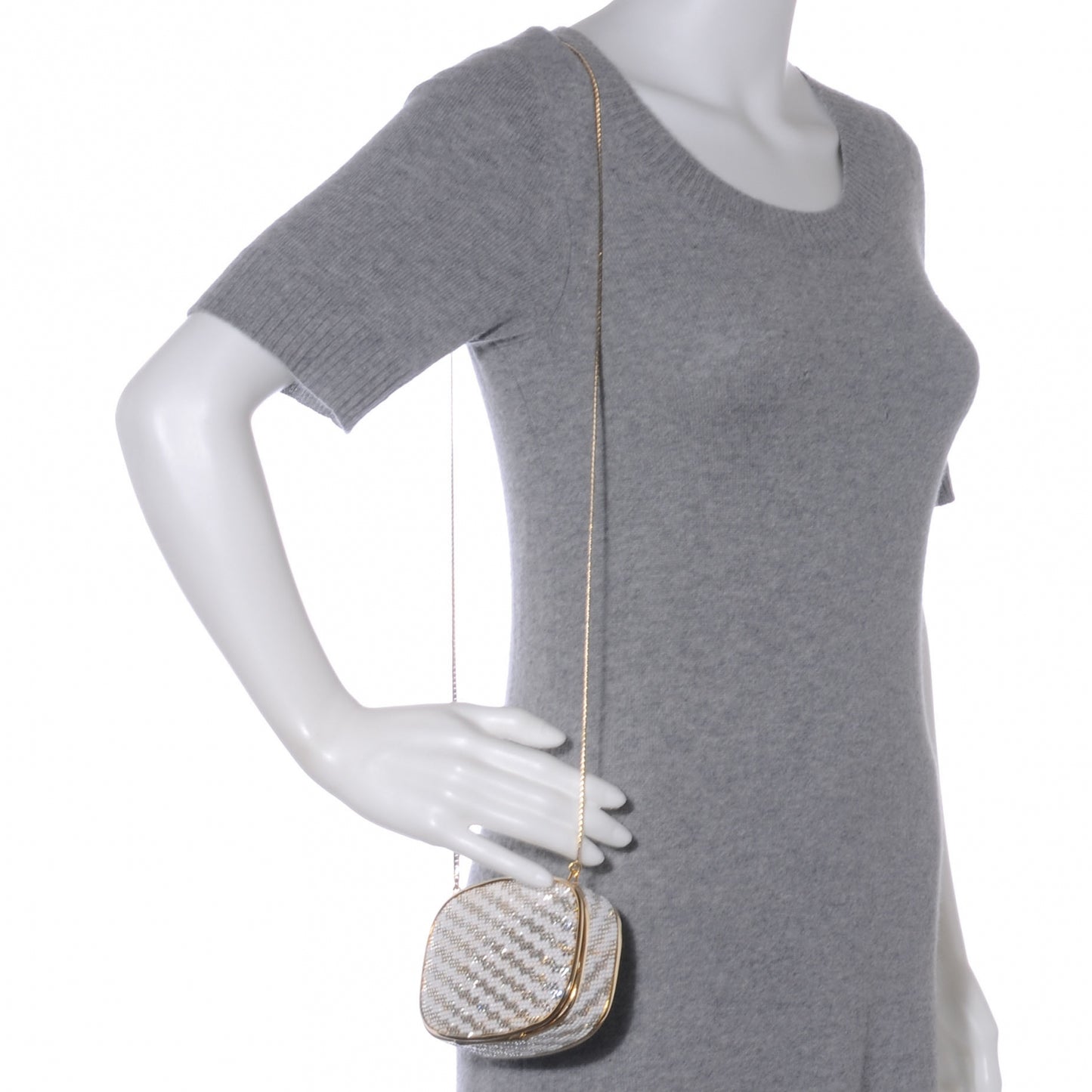 Crystal Herringbone Clutch Gold