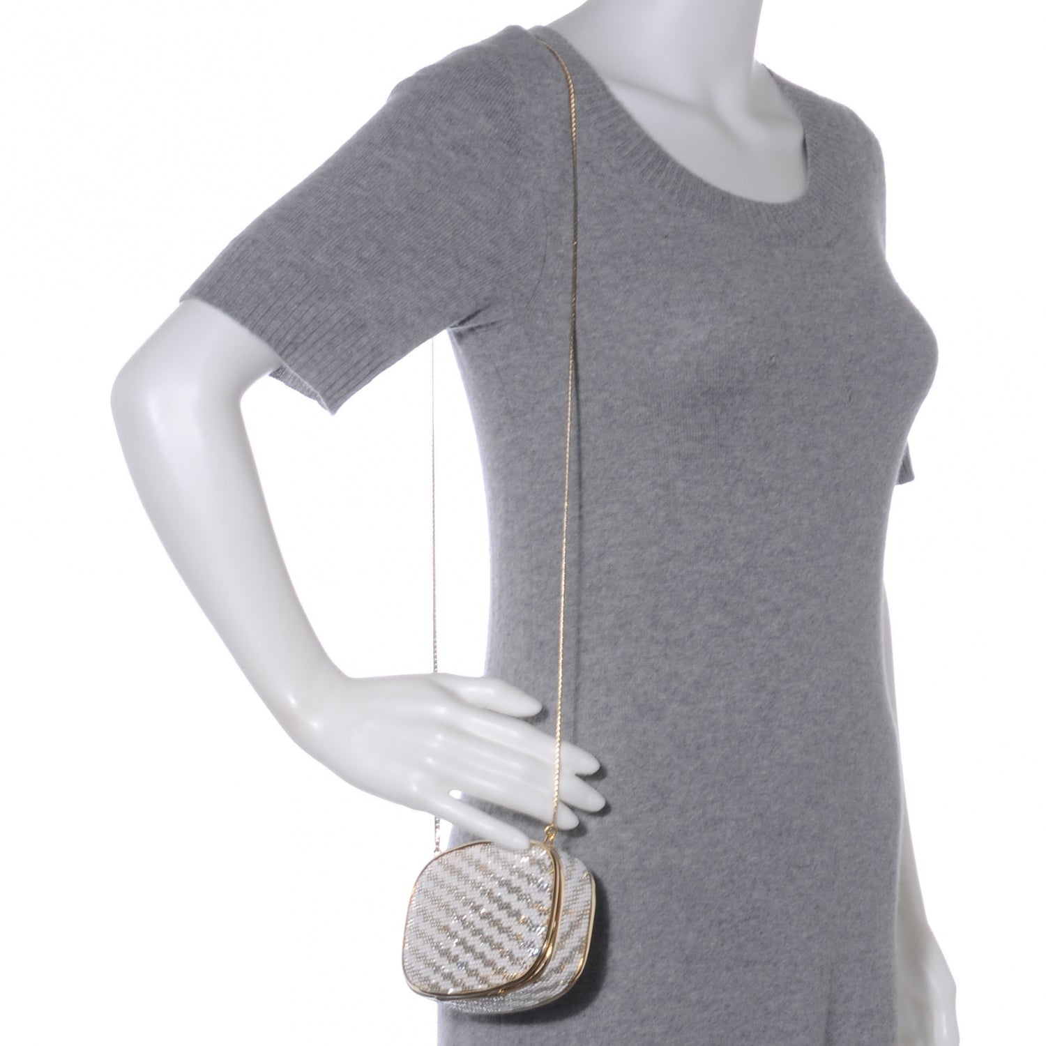 Judith Leiber Crystal Herringbone Clutch Gold 2 of 8