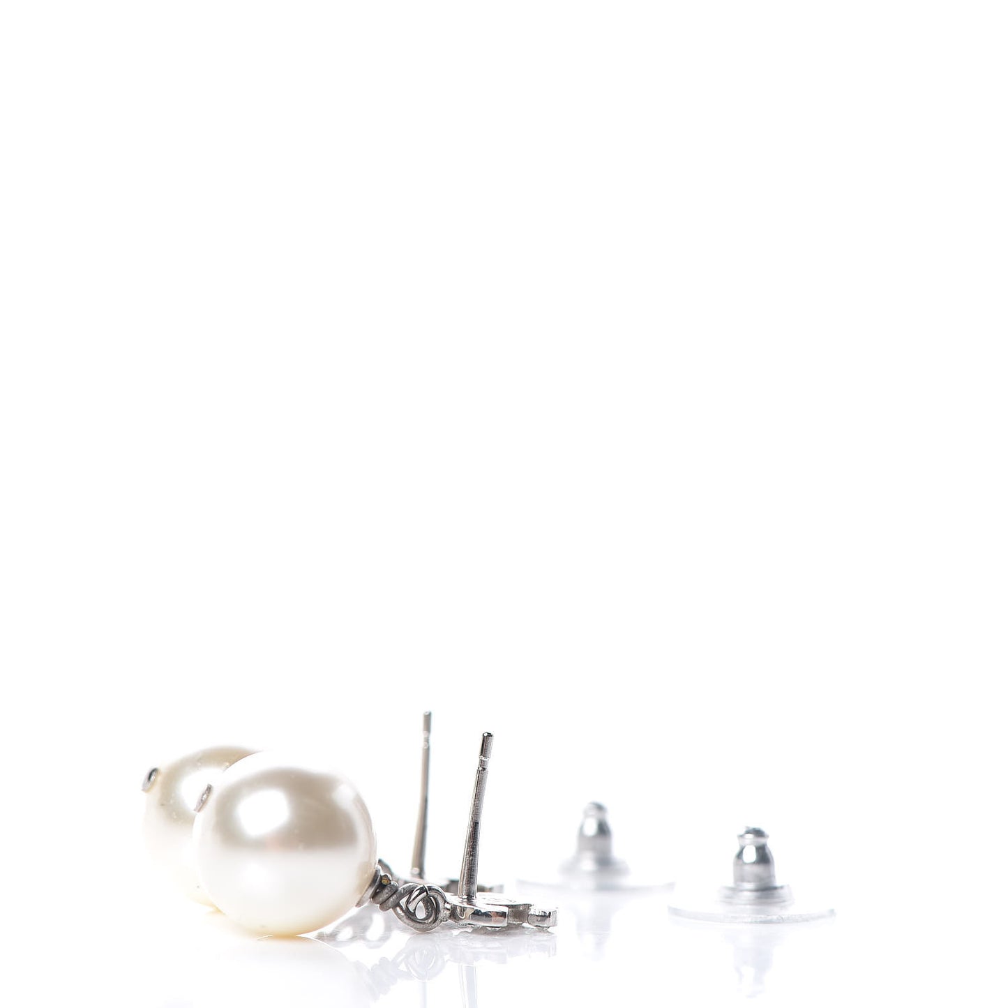 Crystal Pearl CC Drop Earrings Silver Pearly White