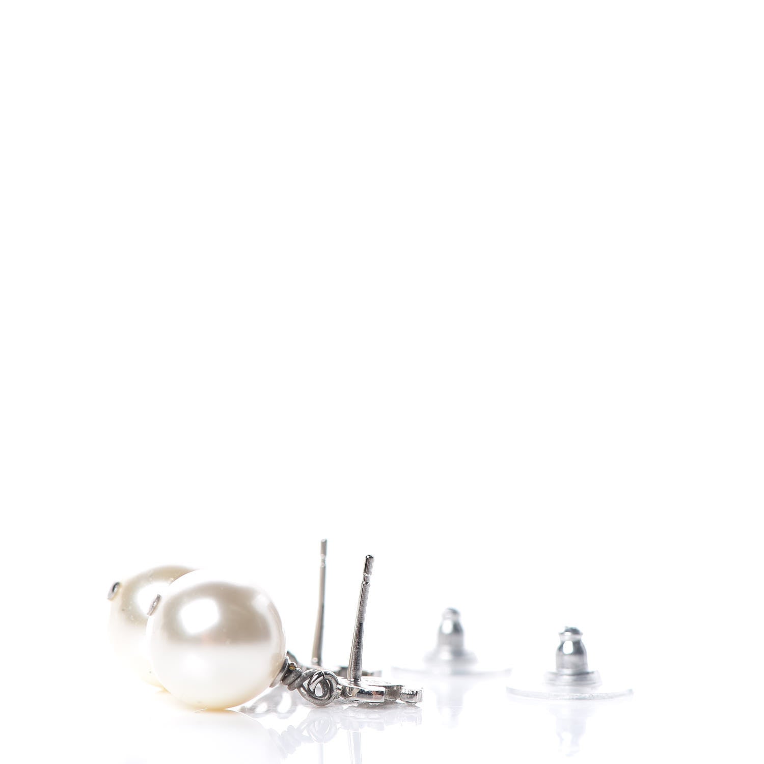 Chanel Crystal Pearl CC Drop Earrings Silver Pearly White 3 of 5