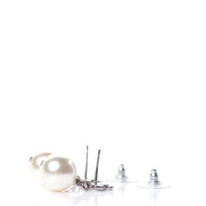 Chanel Crystal Pearl CC Drop Earrings Silver Pearly White 3 of 5