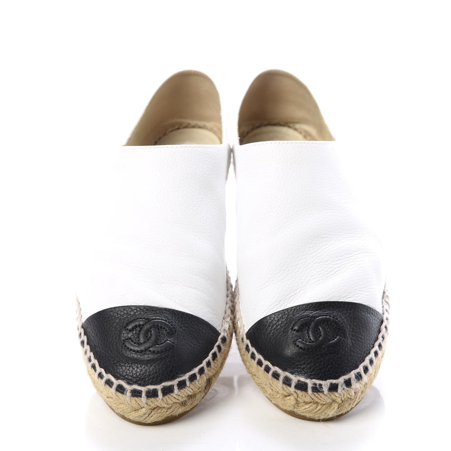 Grained Calfskin CC Espadrilles 40 White Black