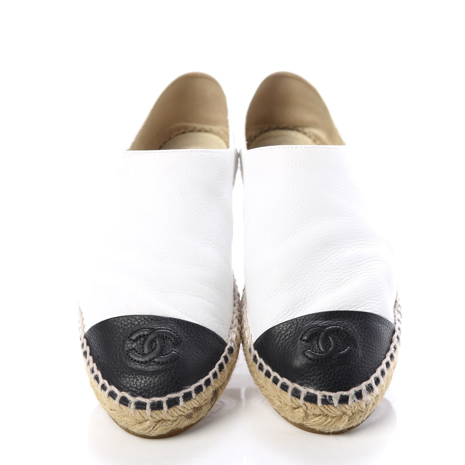 Chanel Grained Calfskin CC Espadrilles 40 White Black 5 of 10