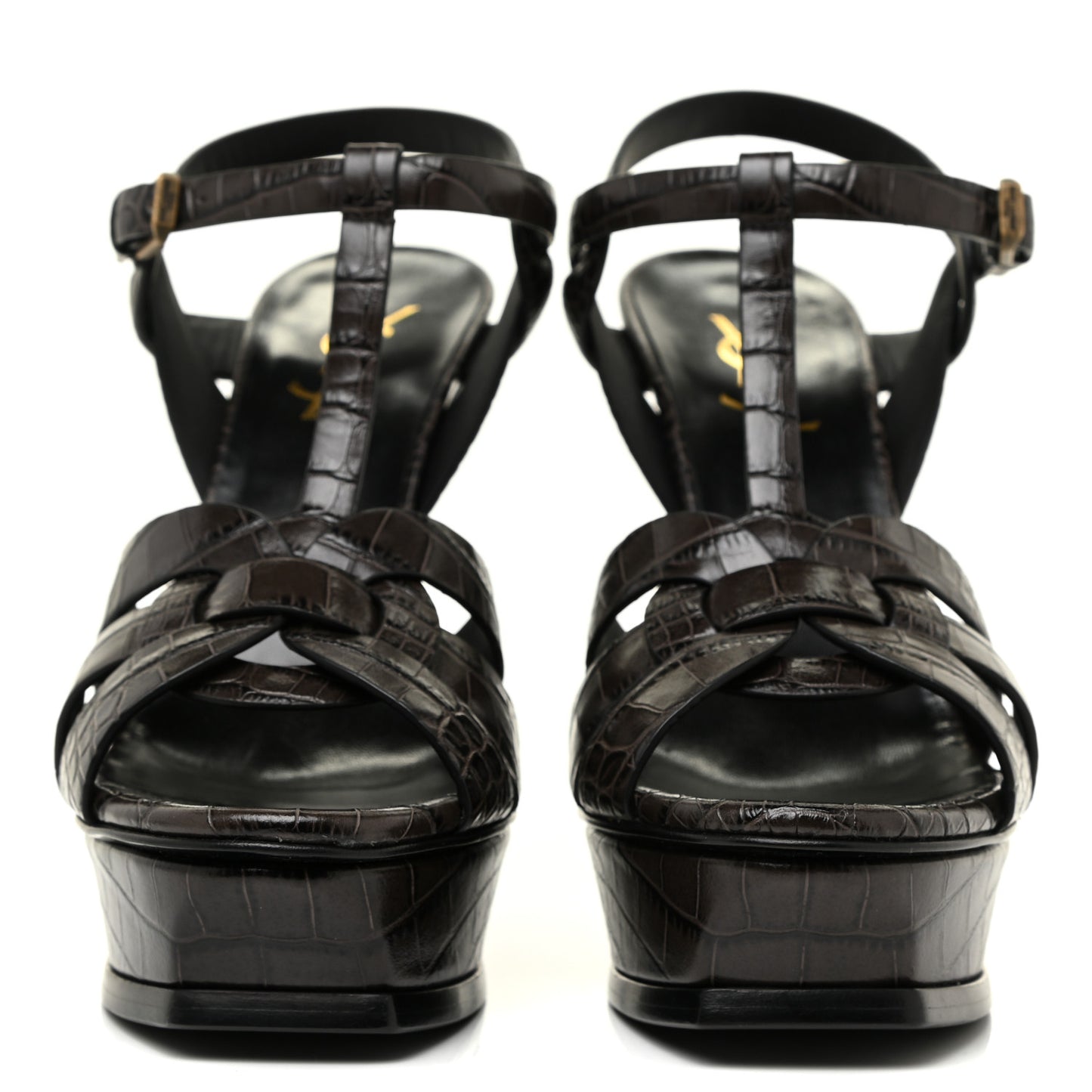 Calfskin Embossed Crocodile Tribute 105 Platform Sandals 39 Ultra Grey