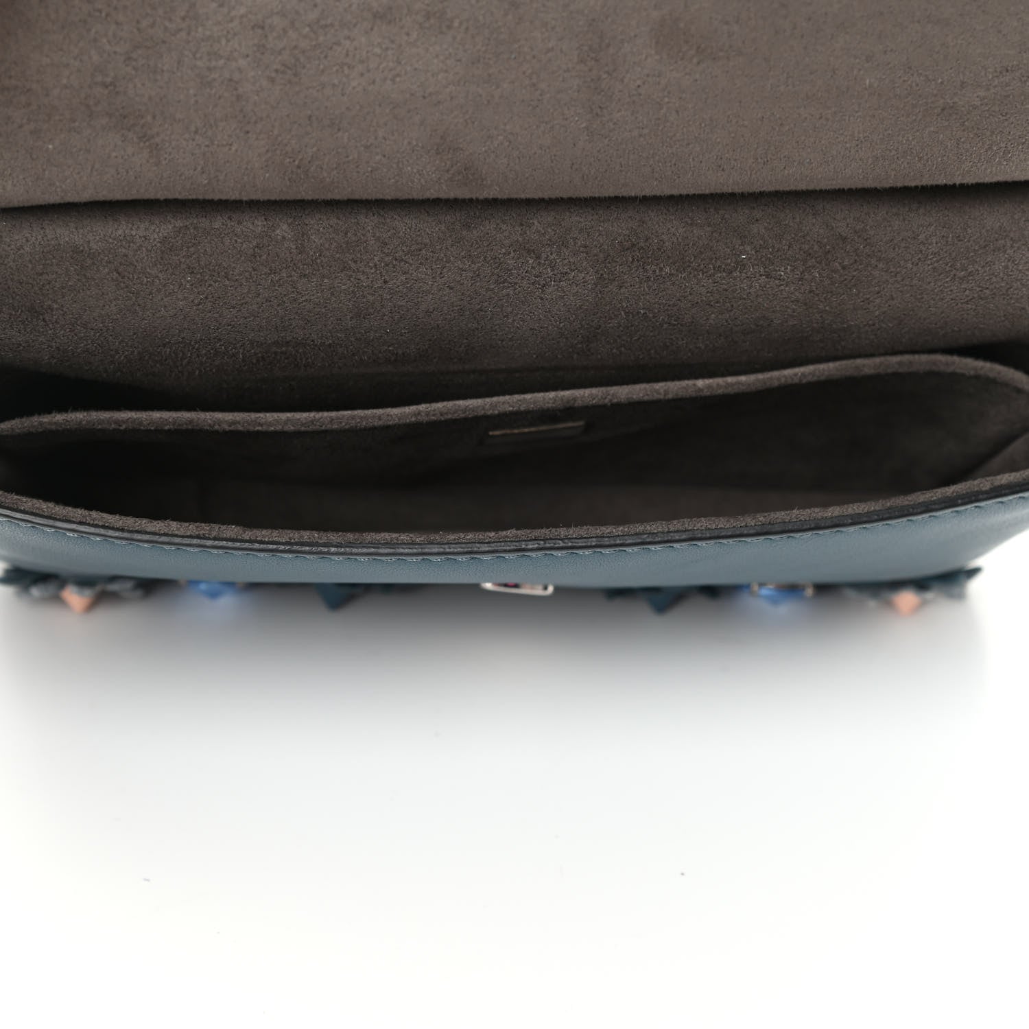 Fendi Vitello Dolce Crystal Flowerland Bi-Color Micro Double Baguette Pavone Ardesia 4 of 4