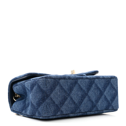 Chanel Printed Denim Quilted Mini Rectangular Flap Dark Blue 4 of 11