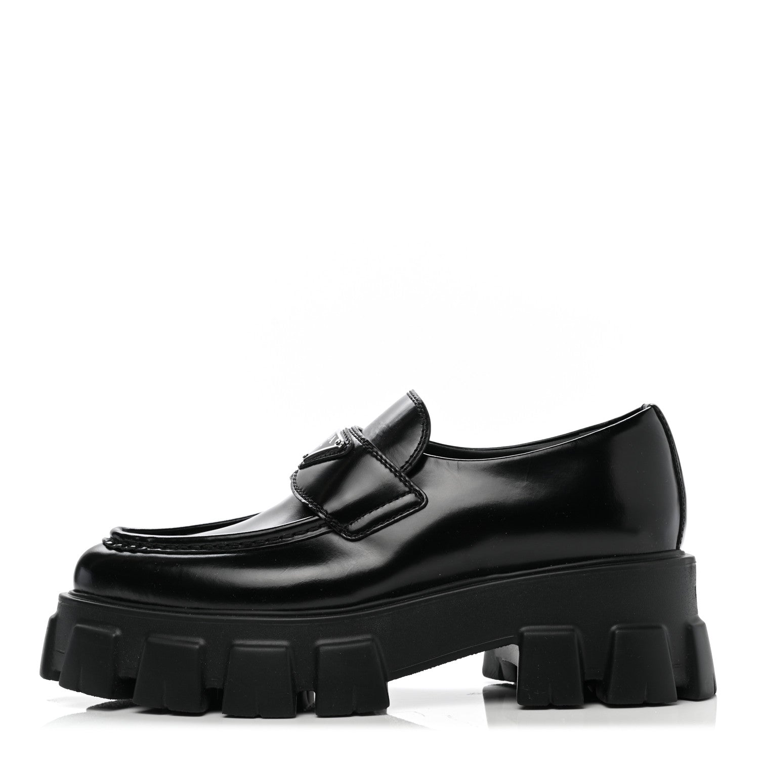 Prada Spazzolato Triangle Logo Monolith Pointy 55mm Loafers 36.5 Black 1 of 9