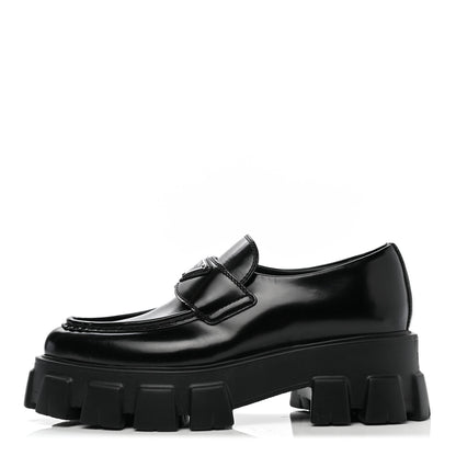 Prada Spazzolato Triangle Logo Monolith Pointy 55mm Loafers 36.5 Black 1 of 9