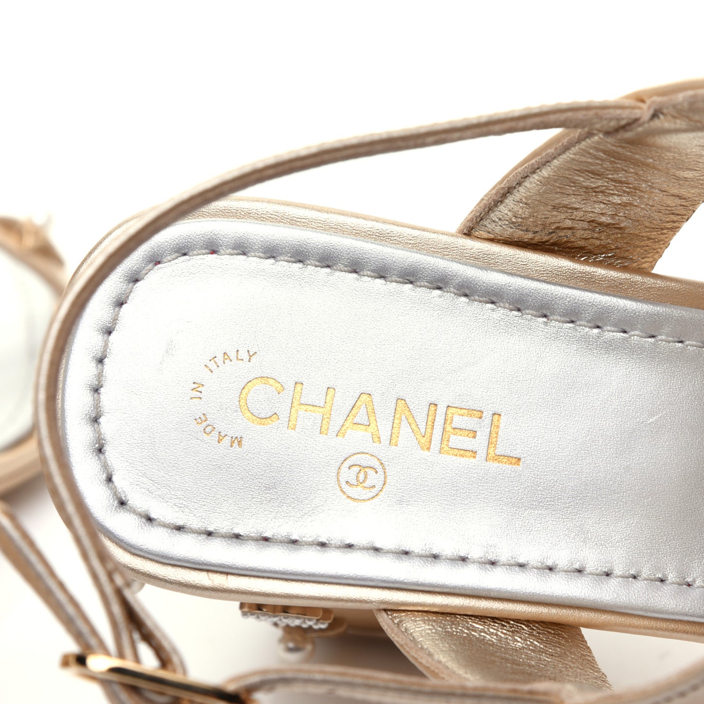 Iridescent Calfskin Pearl Stars Sandals 39 Light Gold