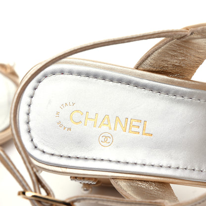 Chanel Iridescent Calfskin Pearl Stars Sandals 39 Light Gold 6 of 15