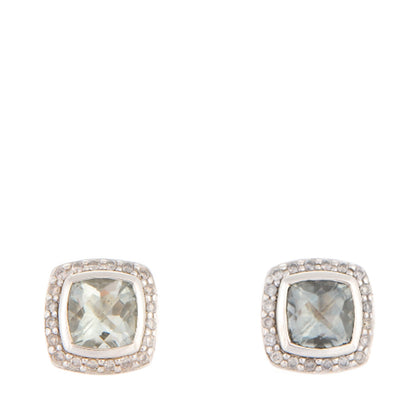 David Yurman Sterling Silver Diamond Prasiolite 7mm Petite Albion Earrings 1 of 5