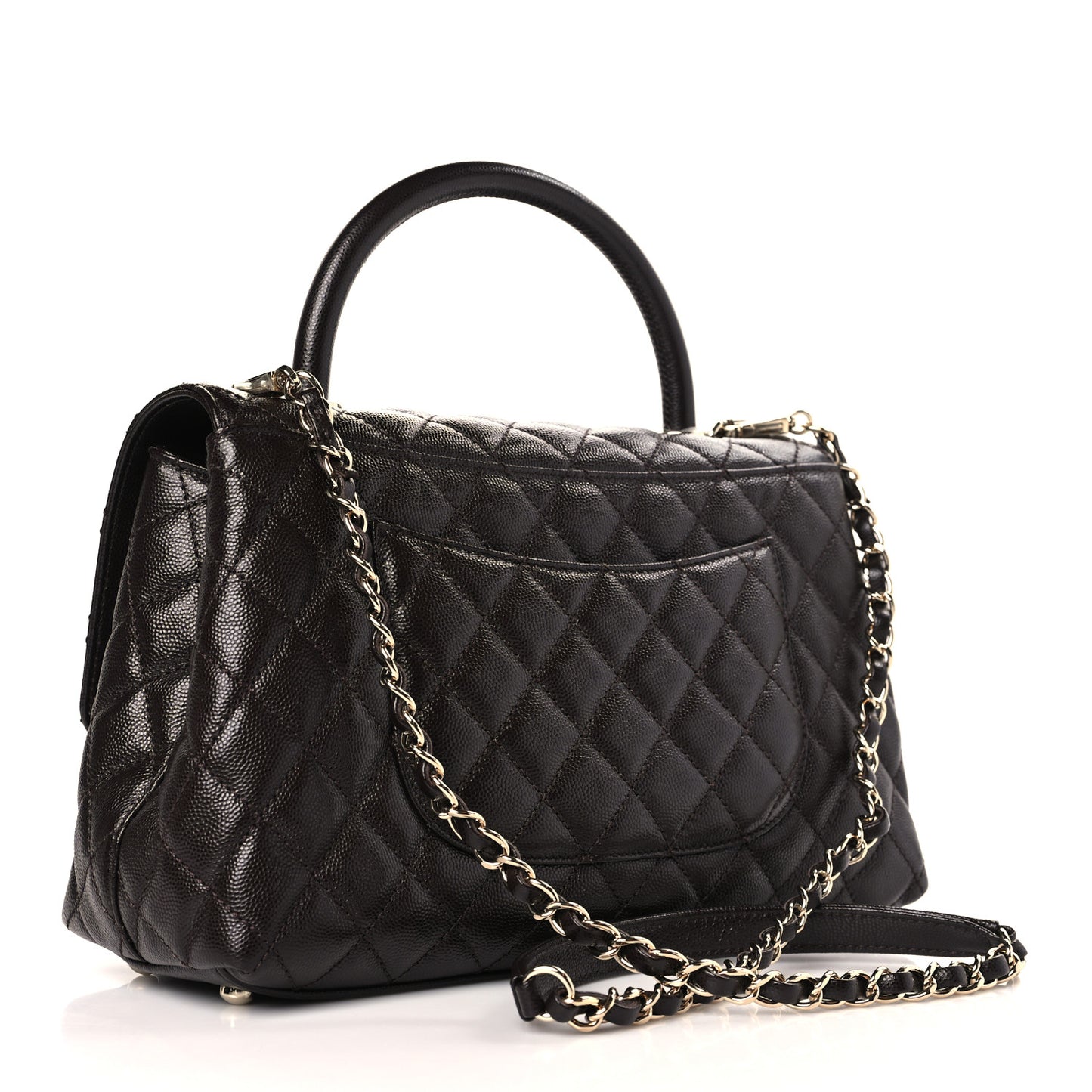 Caviar Quilted Small Coco Handle Flap Dark Brown