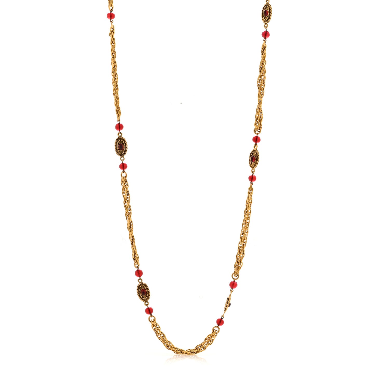 Gripoix Chicklet Sautoir Necklace Gold Red