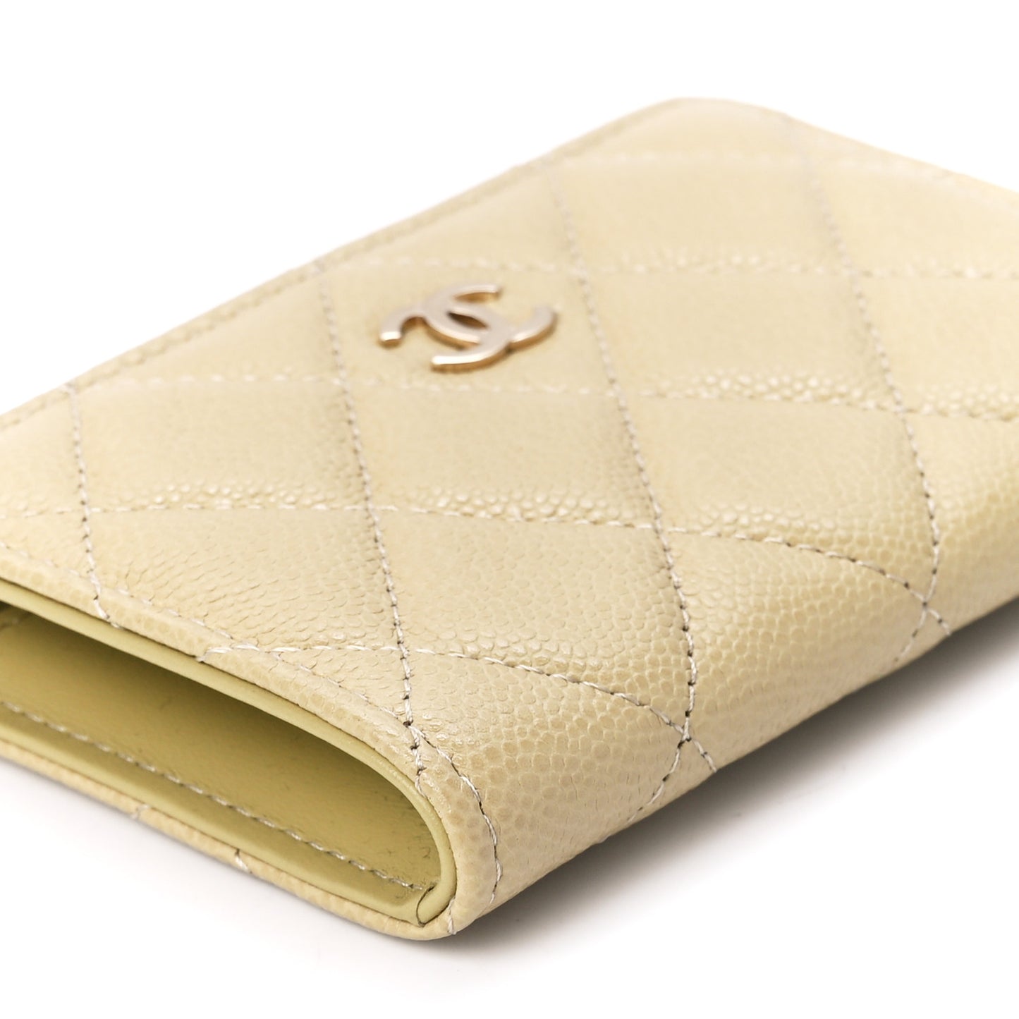 Caviar Quilted Zipped Key Holder Case Light Green