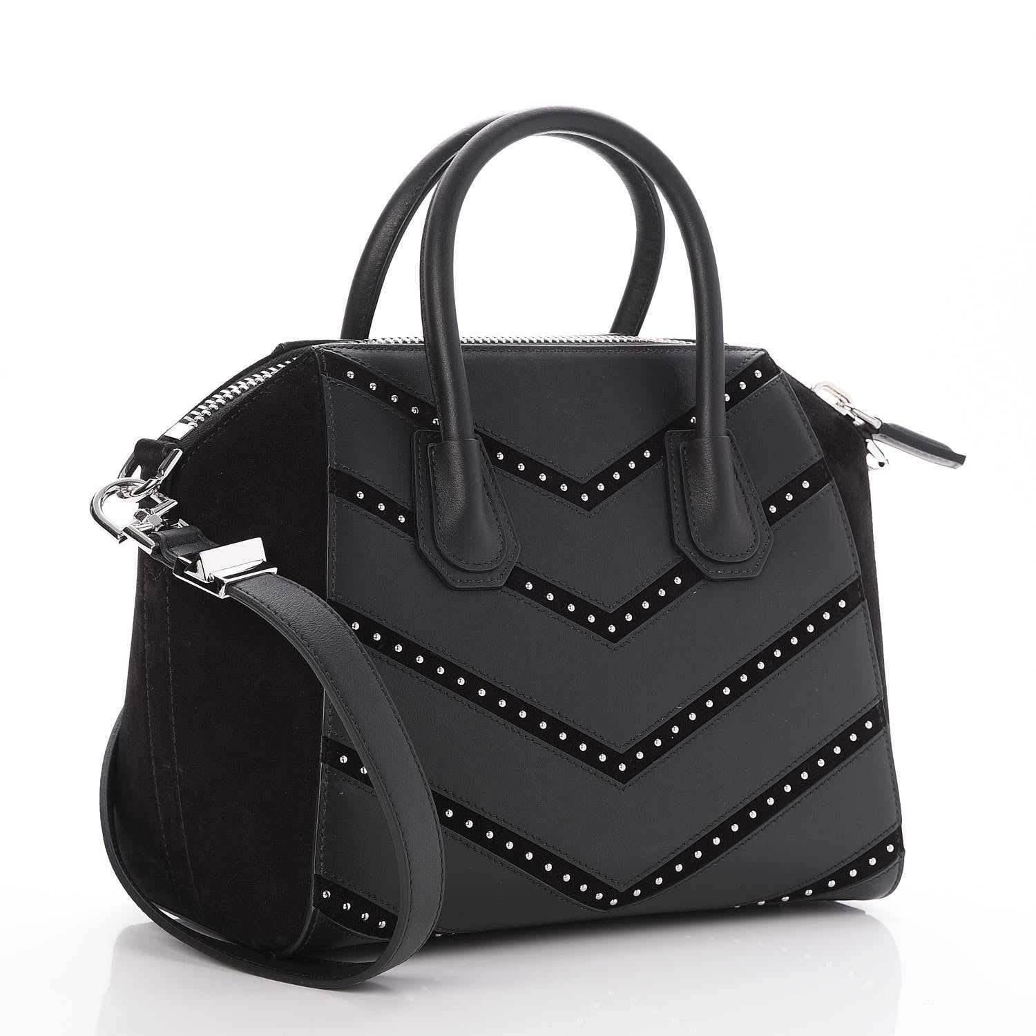 Givenchy Calfskin Suede Small Studded Chevron Antigona Black 3 of 7