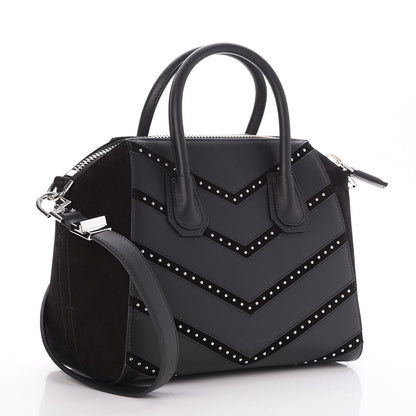 Givenchy Calfskin Suede Small Studded Chevron Antigona Black 3 of 7