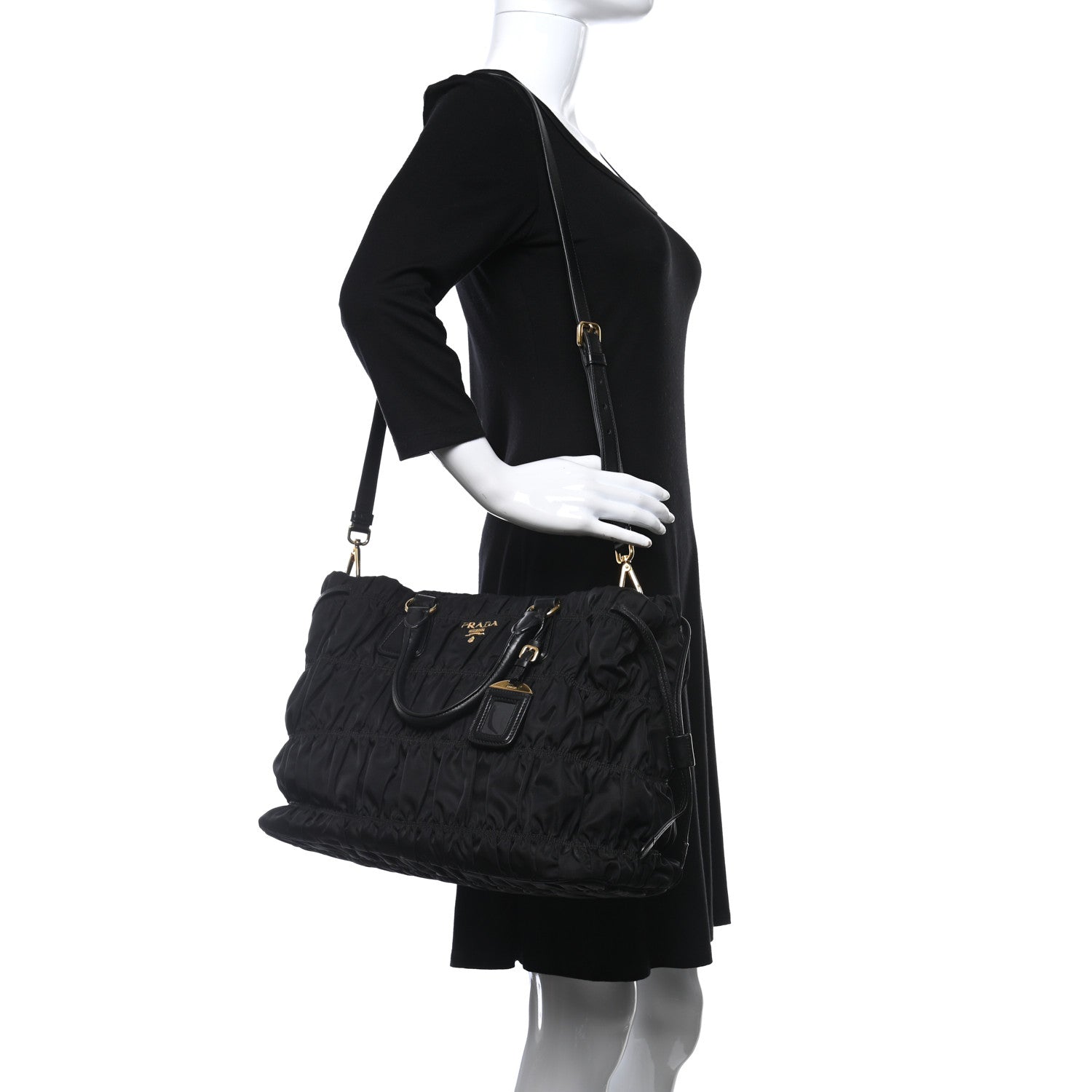 Prada Tessuto Nylon Gaufre Drawstring Tote Black 2 of 11