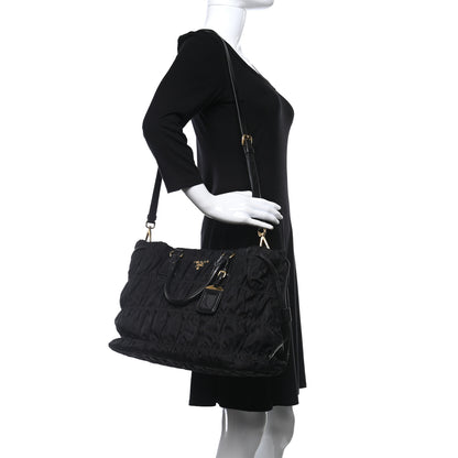 Prada Tessuto Nylon Gaufre Drawstring Tote Black 2 of 11