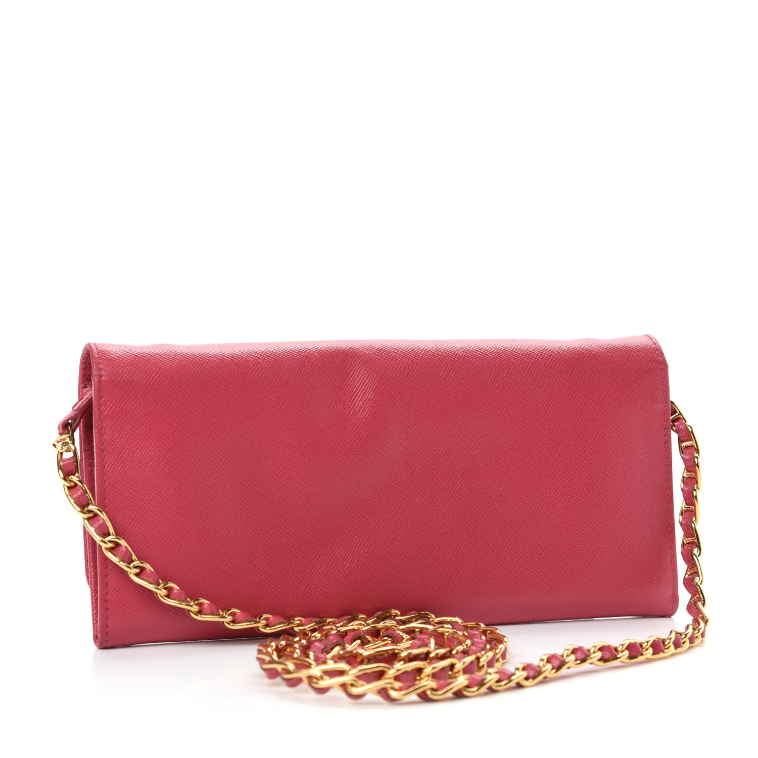 Prada Saffiano Metal Oro Chain Wallet Peonia 3 of 10