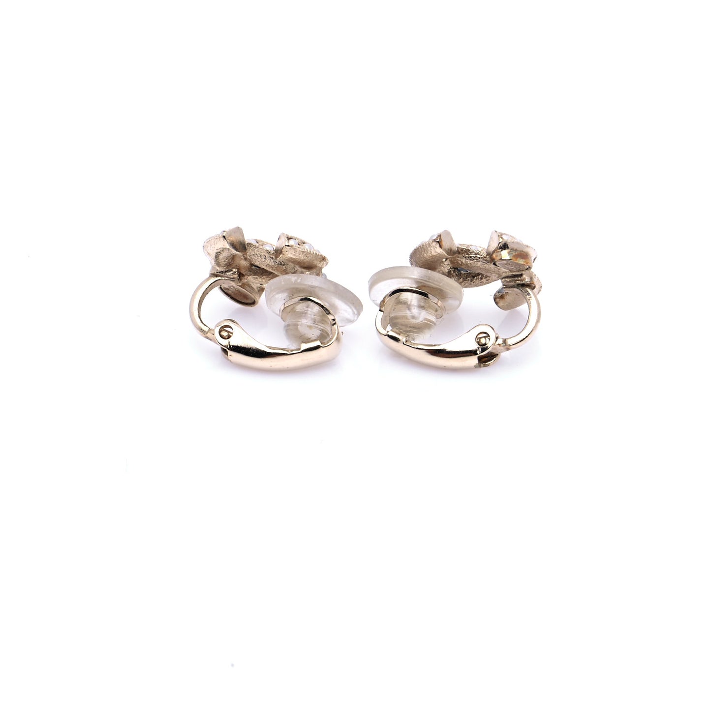 Enamel Pearl CC Clip On Earrings Light Gold Black