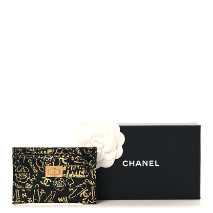 Chanel Calfskin Crocodile Embossed Graffiti 2.55 Cocodile Reissue Card Holder Black Gold 9 of 9