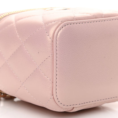 Chanel Iridescent Caviar Quilted Mini Pearl On Top Vanity Case With Chain Light Pink 10 of 11