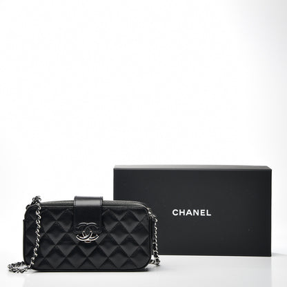 Chanel Grained Calfskin Quilted CC Box Clutch With Chain Black 11 of 11