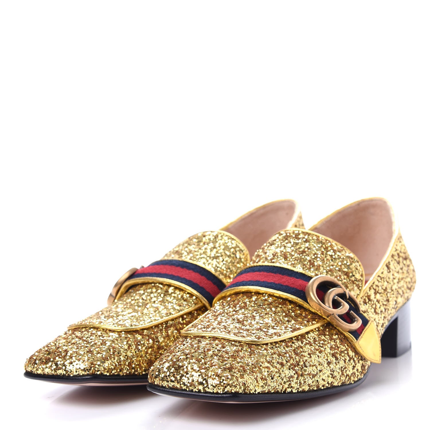 Gucci Glitter Web Peyton Loafers 41 Gold 3 of 12