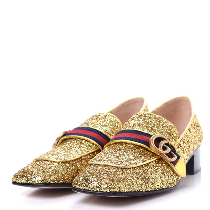 Gucci Glitter Web Peyton Loafers 41 Gold 3 of 12