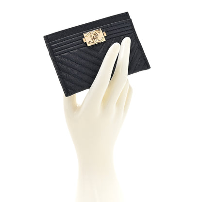 Chanel Caviar Chevron Quilted Boy Card Holder Navy Blue 2 of 9