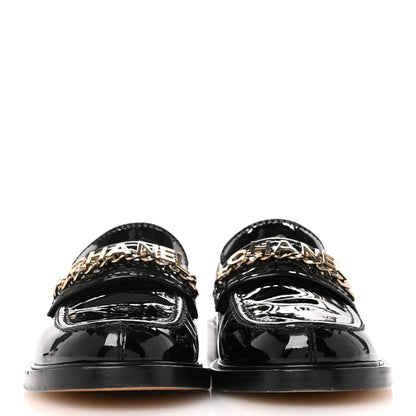 Chanel Shiny Calfskin Logo Loafers 36 Black 3 of 10