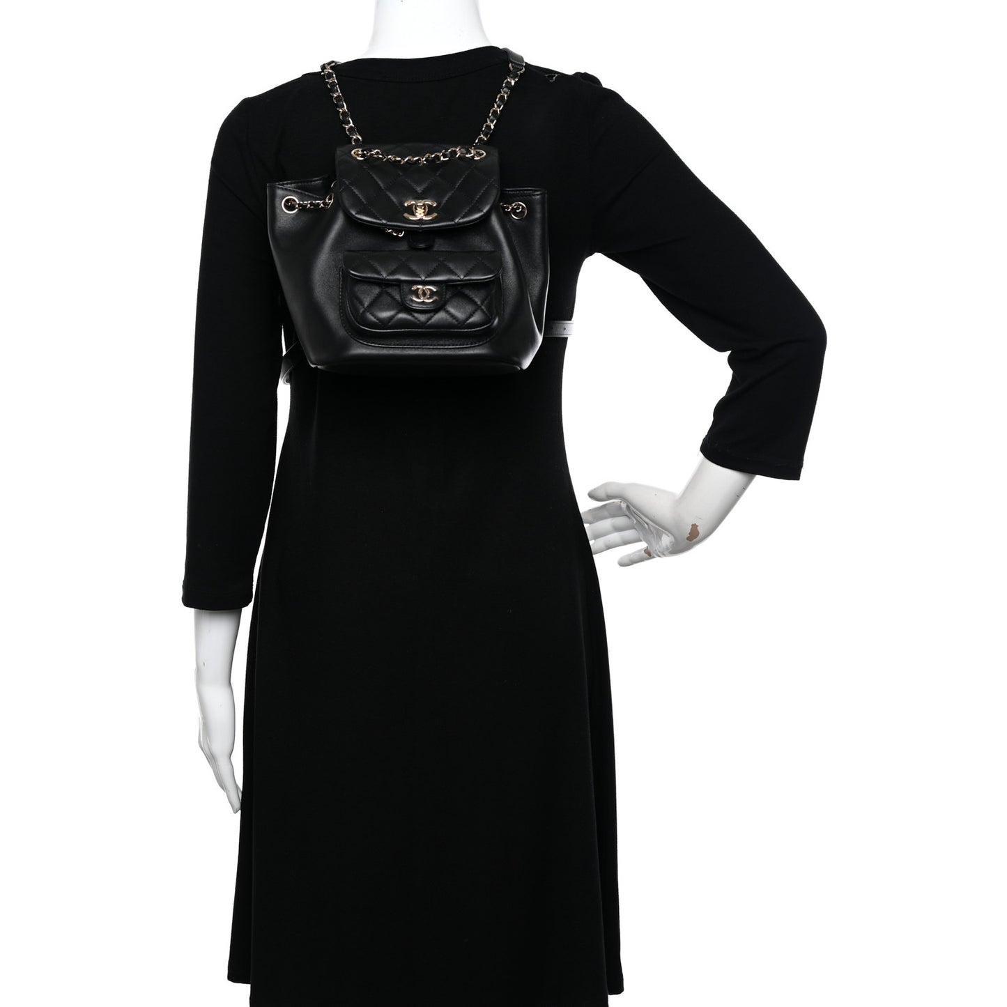 Lambskin Quilted Small Duma Drawstring Backpack Black