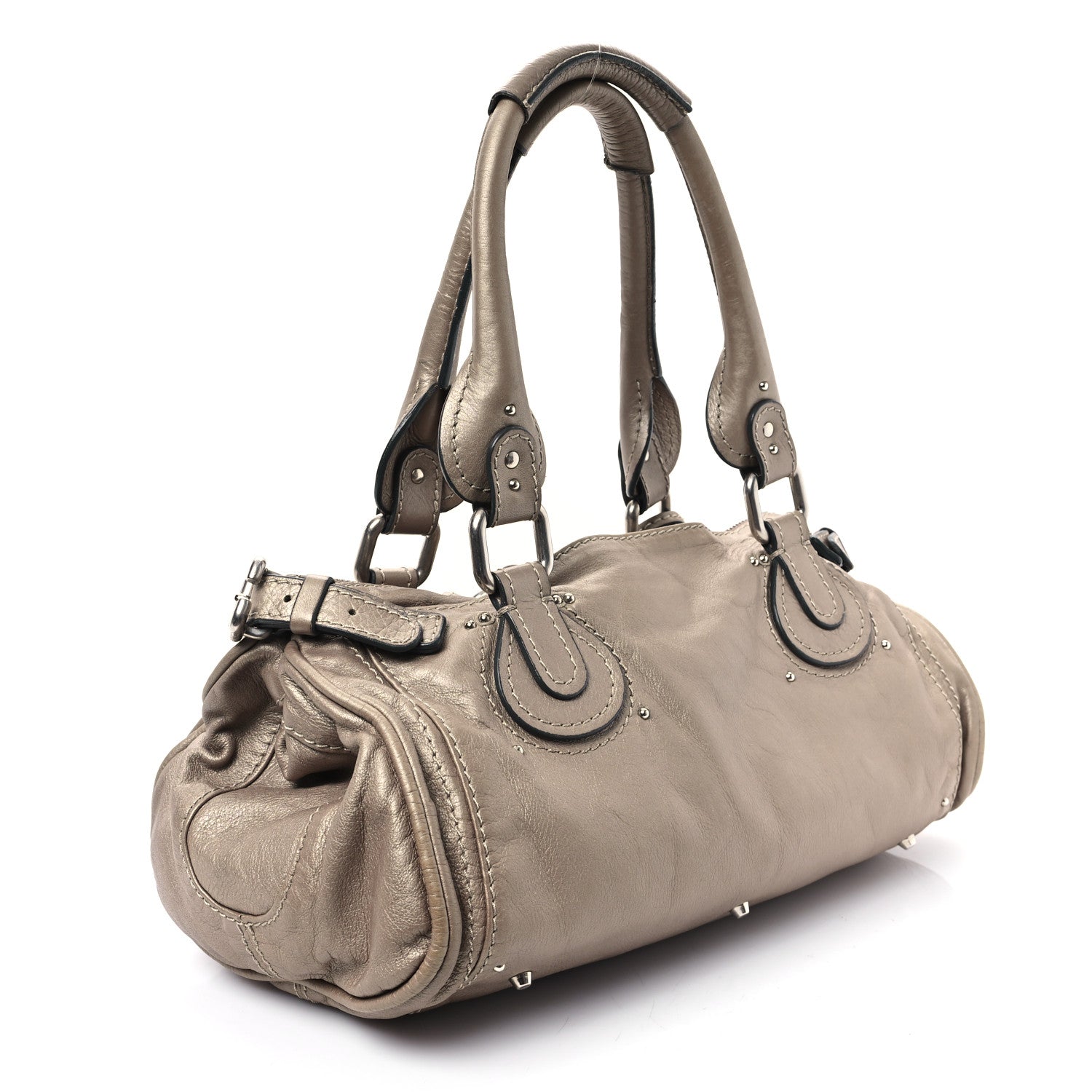 Chloe Metallic Calfskin Paddington Satchel Taupe 3 of 13