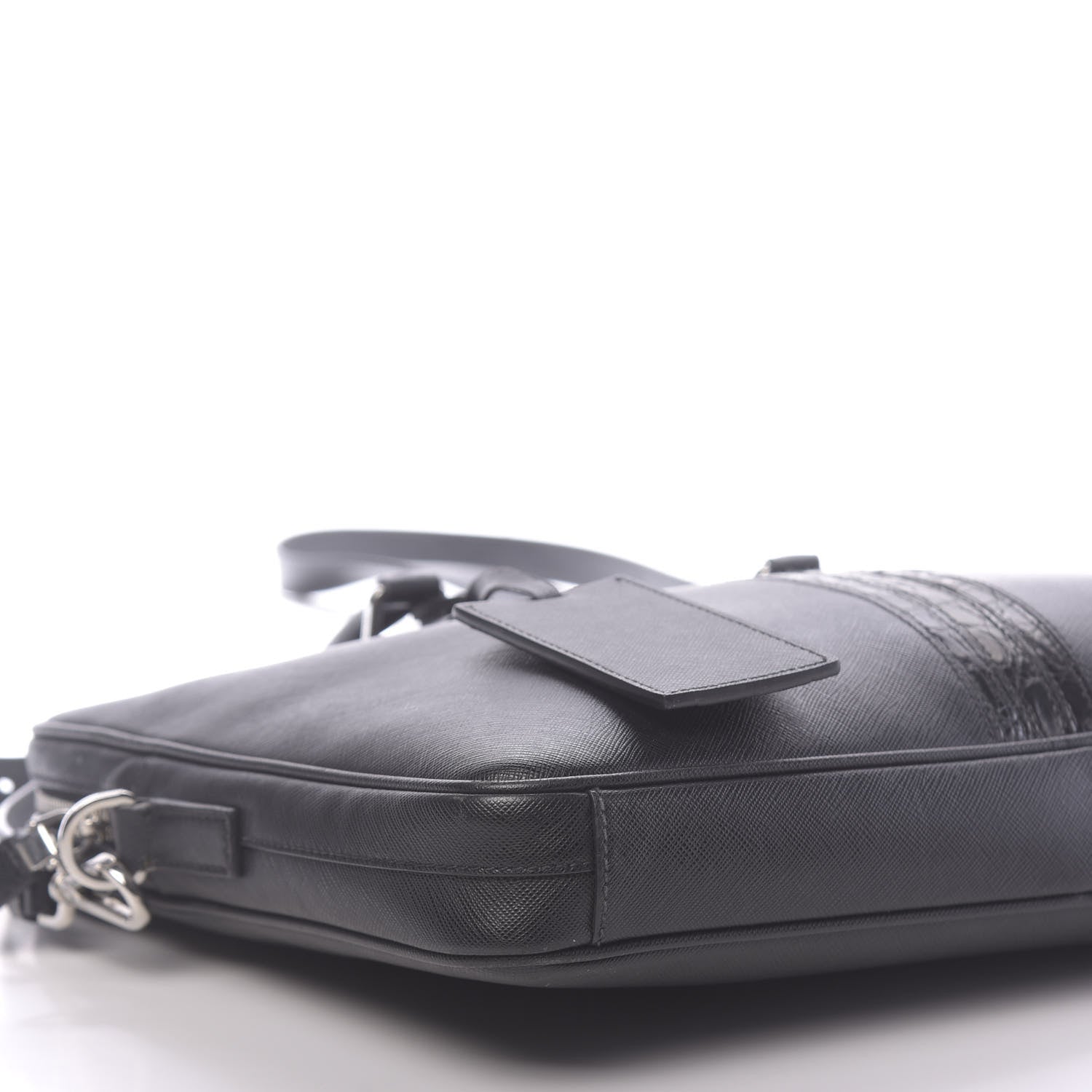 Prada Saffiano Crocodile Embossed Travel Briefcase Black 8 of 10