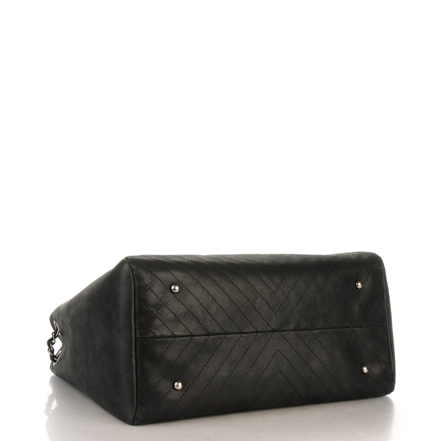 Iridescent Nubuck Chevron Quilted Supple Rock Large Shopping Tote Black